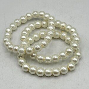 Vintage three strand faux pearl stretch bracelet set
